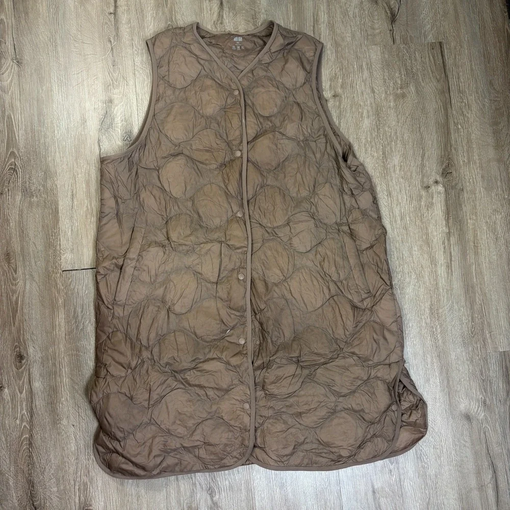 Uniqlo Ultra Light Down Long Vest Brown Womens XXL Insulated Button Puffer